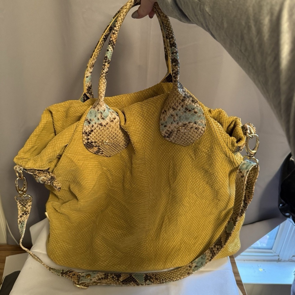 Jenrigo Green Snake Textured Leather Slouchy Hobo Shoulder Crossbody Bag Purse
